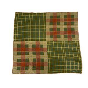 Pierre Cardin Silk Scarf Green Plaid 32x32 Vintage Luxury Retro